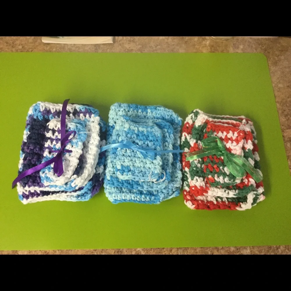 Crochet Cloths Bundle Set Of 3 (make-up,washcloth,dishes, cleaning cloth) New